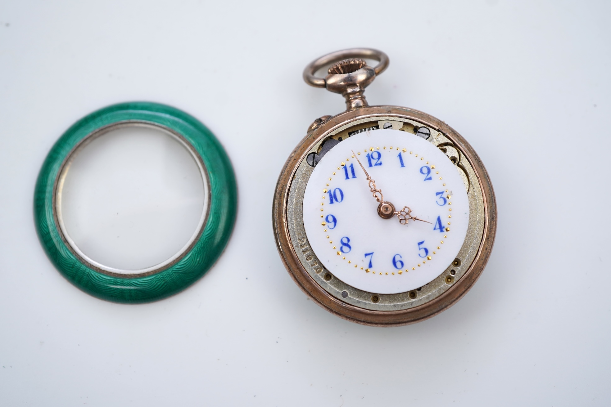 An enamel pocket watch and brooch, early 20th century